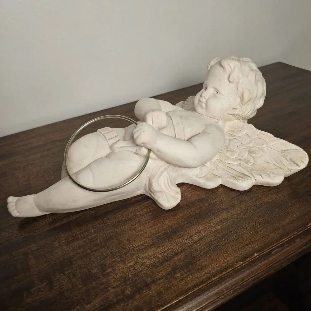 Vintage White Porcelain Cherub Towel Holder Wall Plaque – Ornate Victorian Style